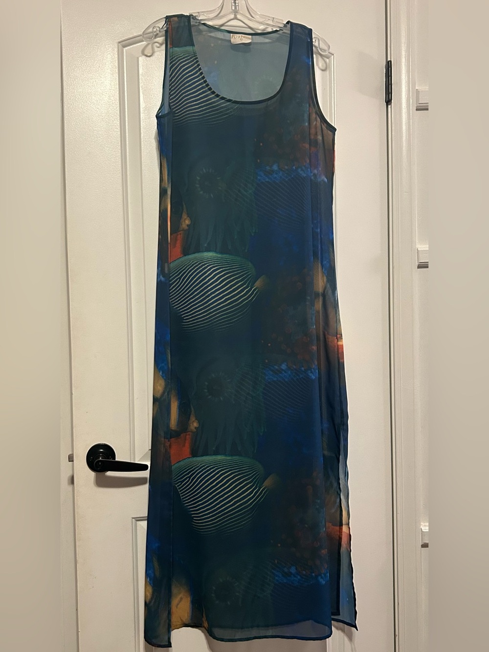 Sheer Tropical Fish Print Maxi Dress - Women’s L